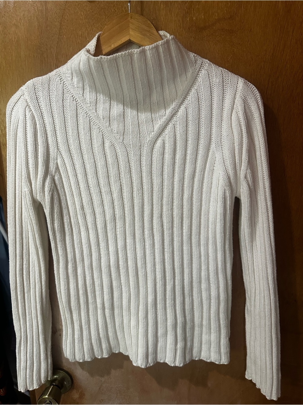 Calvin Klein Jeans Mock Neck White Ribbed Turtleneck Sweater Small - Picture 2 of 6